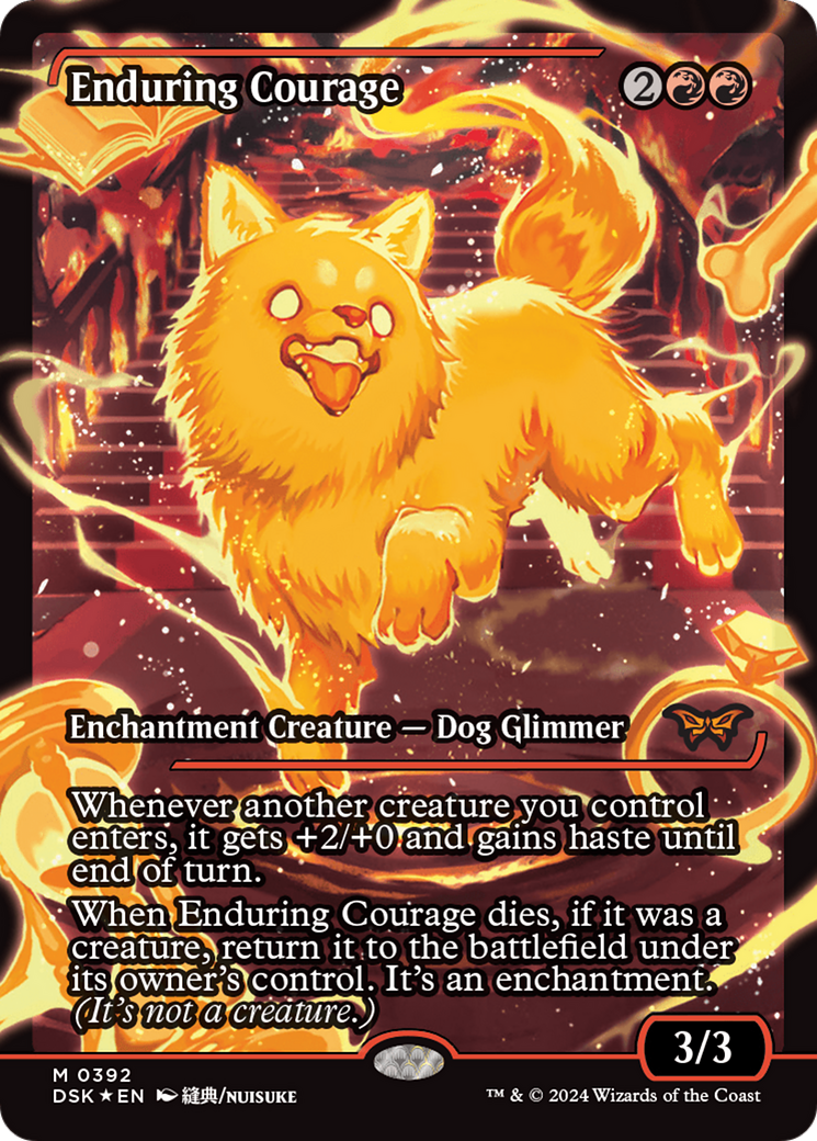 Enduring Courage - Mythic Enchantment Creature — Dog Glimmer card from Duskmourn: House of Horror