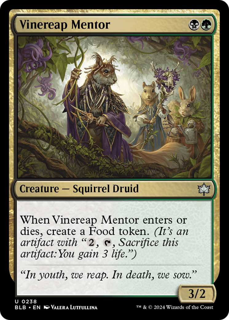 Vinereap Mentor - Uncommon Creature — Squirrel Druid card from Bloomburrow