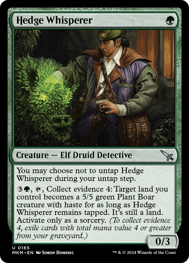 Hedge Whisperer - Uncommon Creature — Elf Druid Detective card from Murders at Karlov Manor