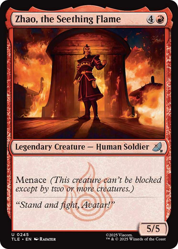 Zhao, the Seething Flame - Uncommon Legendary Creature — Human Soldier card from Avatar: The Last Airbender Eternal