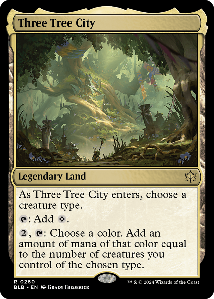 Three Tree City - Rare Legendary Land card from Bloomburrow