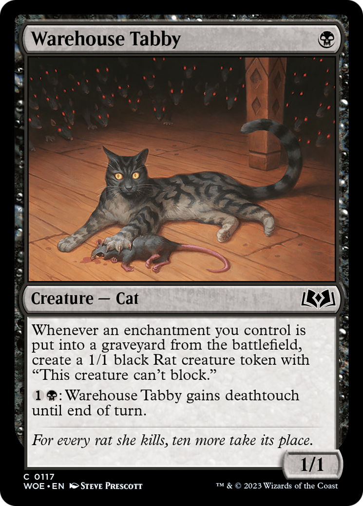 Warehouse Tabby - Common Creature — Cat card from Wilds of Eldraine